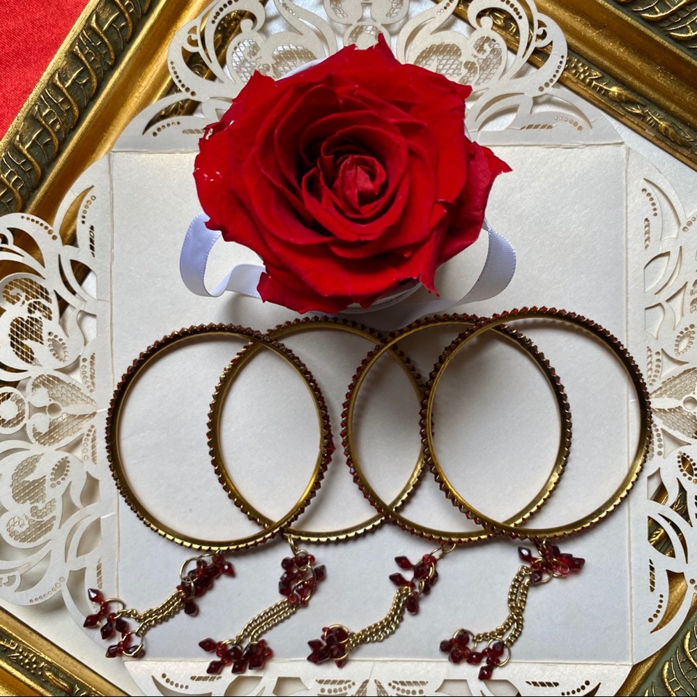 4 Piece Gold & Burgundy Indian Bangle Set
